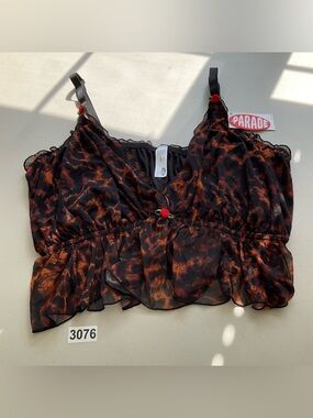 Parade Leopard Print Mesh Cropped Tank 3XL Black Brown Adjustable Straps